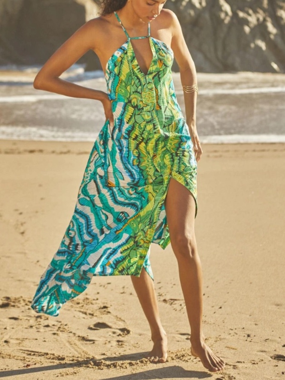 Anthropologie halter dress coastal core flowy ethereal beach bohemian indie size